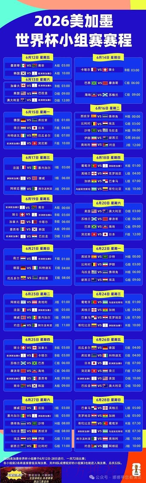 2026世界杯赛程表